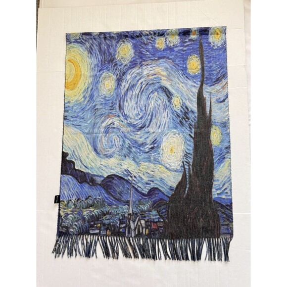 Cashmere Wool Blend VAN GOGH Starry Night Scarf Shawl Wrap Tassels - Picture 2 of 8